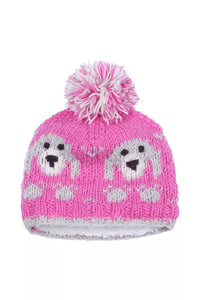 Kids Pink Puppy Bobble Beanie