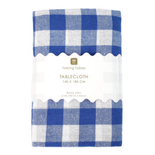Blue and White Gingham Fabric Tablecloth