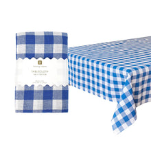 Blue and White Gingham Fabric Tablecloth