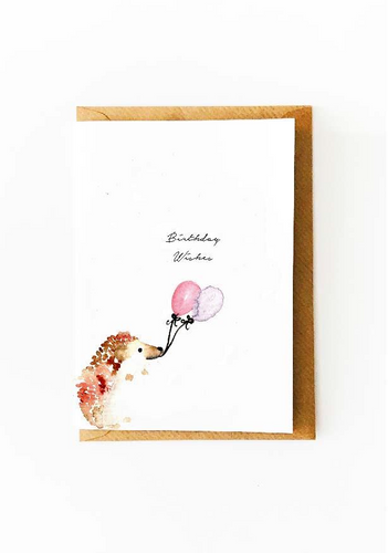 Hedgehog with Balloons Birthday Card - Bluebells of Bath