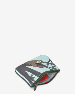 Sloth Zip Top Leather Purse - Bluebells of Bath