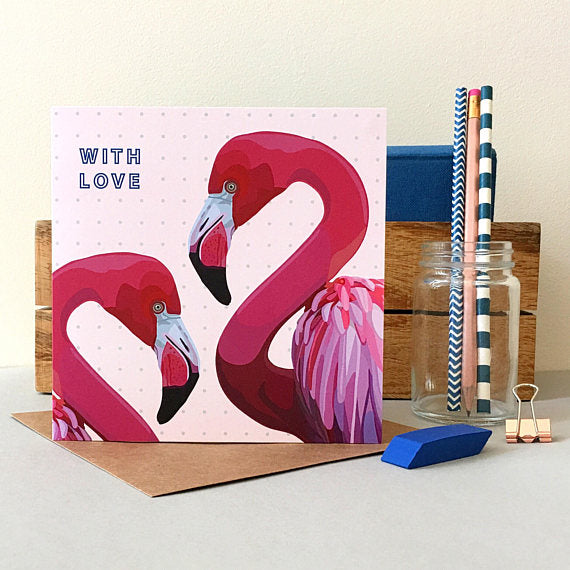 Flamingo With Love Card - Bluebells of Bath